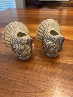 Turkey Ceramic Candle Holder Set Thanksgiving Autumn